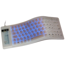 Fleksibelt vandtæt mini tastatur, transparent silikone, med lys (NORSK Layout)