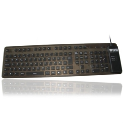 Vandtæt fleksibelt silikone tastatur, gråsort farve (NORSK layout)