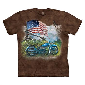 T-shirt med ørn, motorcykel og USA flag - Medium