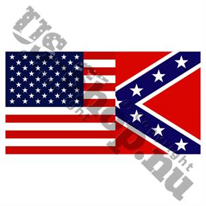 Klistermærke med et halv USA flag og et halv Rebel flag