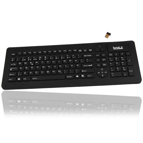 Antibakterielt trådløst vandtæt industri keyboard med mikro USB receiver, sort (SVENSK layout)