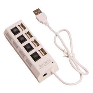 4 porte USB hub med afbrydere, hvid, 60 cm kabel