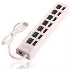 7 ports USB hub med separate afbrydere, hvid, 60 cm kabel - UDGÅET