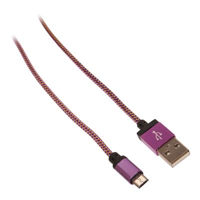 Farvet USB kabel med microUSB, 2 meter, lilla