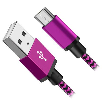 Farvet USB kabel med microUSB, 2 meter, pink - UDGÅET