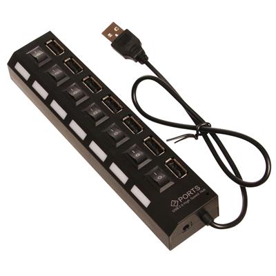 7 ports USB Hub med separate afbrydere, sort, 60 cm kabel