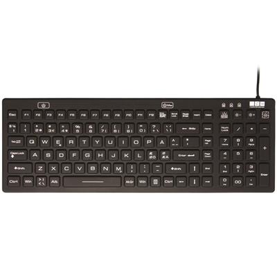 Vandtæt tastatur med lys i taster og rengøringsfunktion, sort (NORDISK layout)