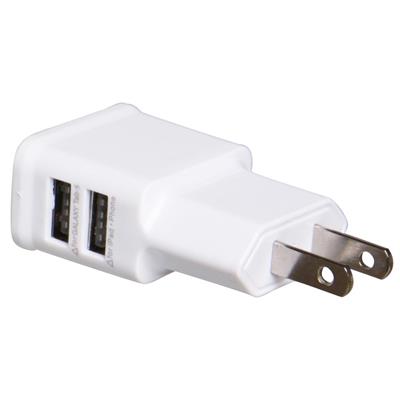 USB lader til US stik, hvid med 2 stik