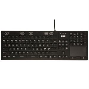 Vandtæt full size tastatur med lys i tasterne, sort (NORDISK layout)