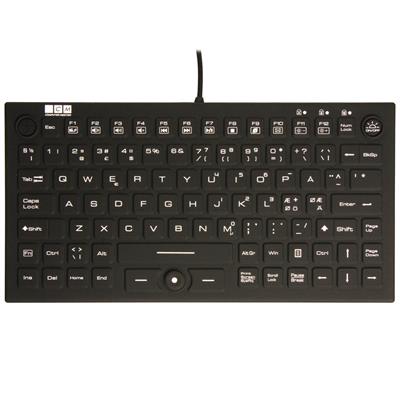 Lille vandtæt tastatur med lys i tasterne, sort (NORDISK layout)