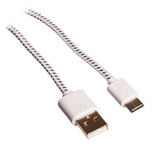 USB C stofkabel, 2 meter, sort hvid