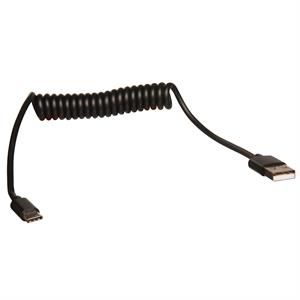 USB C spiralledning, 30 til 75 cm sort