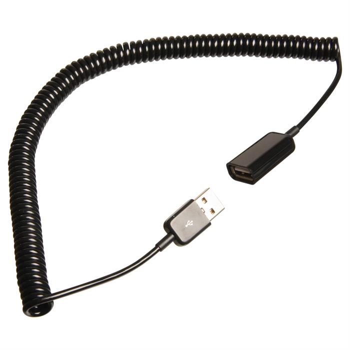 USB spiralforlængerledning, 125cm, sort