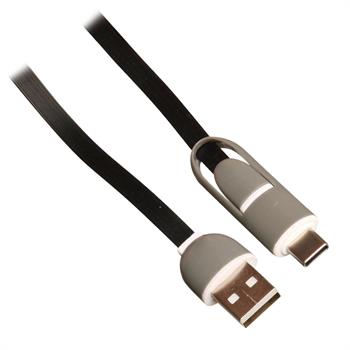 USB ladekabel til både USB C og Micro USB, 1 m, sort