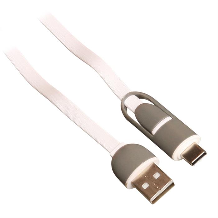 USB ladekabel til både USB C og Micro USB, 1 m, hvid