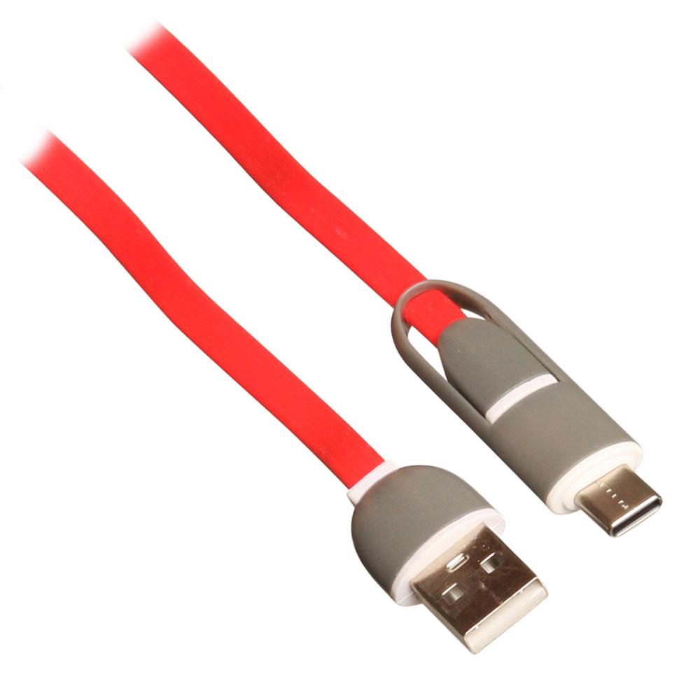 pakke Majroe med sig Computer Mester - USB ladekabel til både USB C og Micro USB, 1 m, rød - 8764