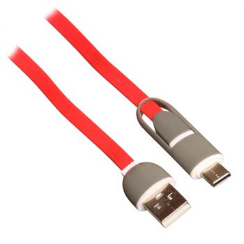 USB ladekabel til både USB C og Micro USB, 1 m, rød
