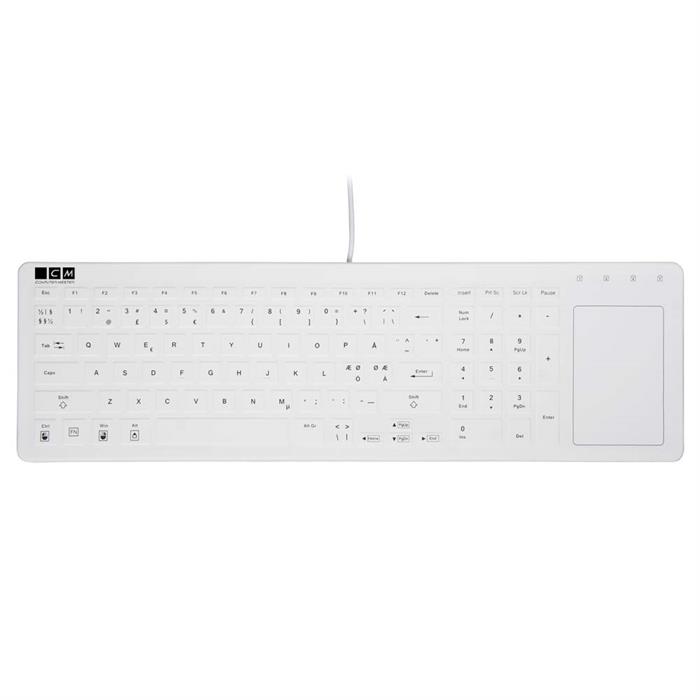Vandtæt mekanisk tastatur med touchpad, hvid (NORDISK layout)
