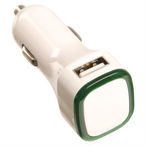 Dobbelt USB lader til cigarstik, hvid med grønt lys